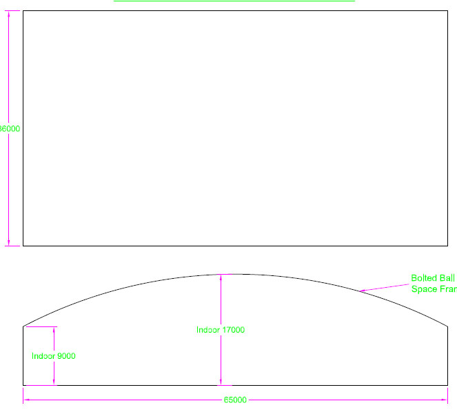 益阳跨度65米，拱高8米网架